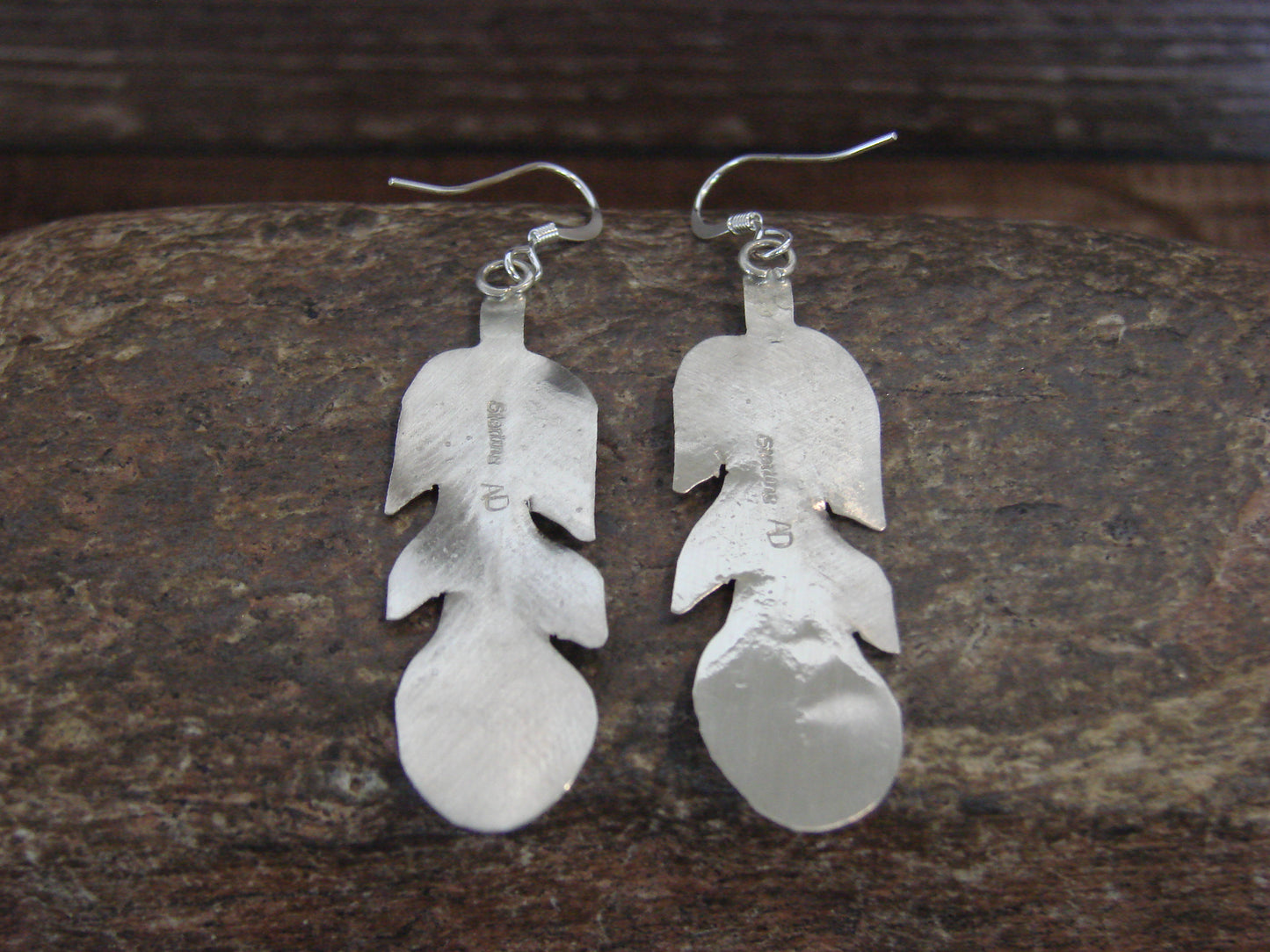 Native American Sterling Silver Feather Dangle Earrings by Davis