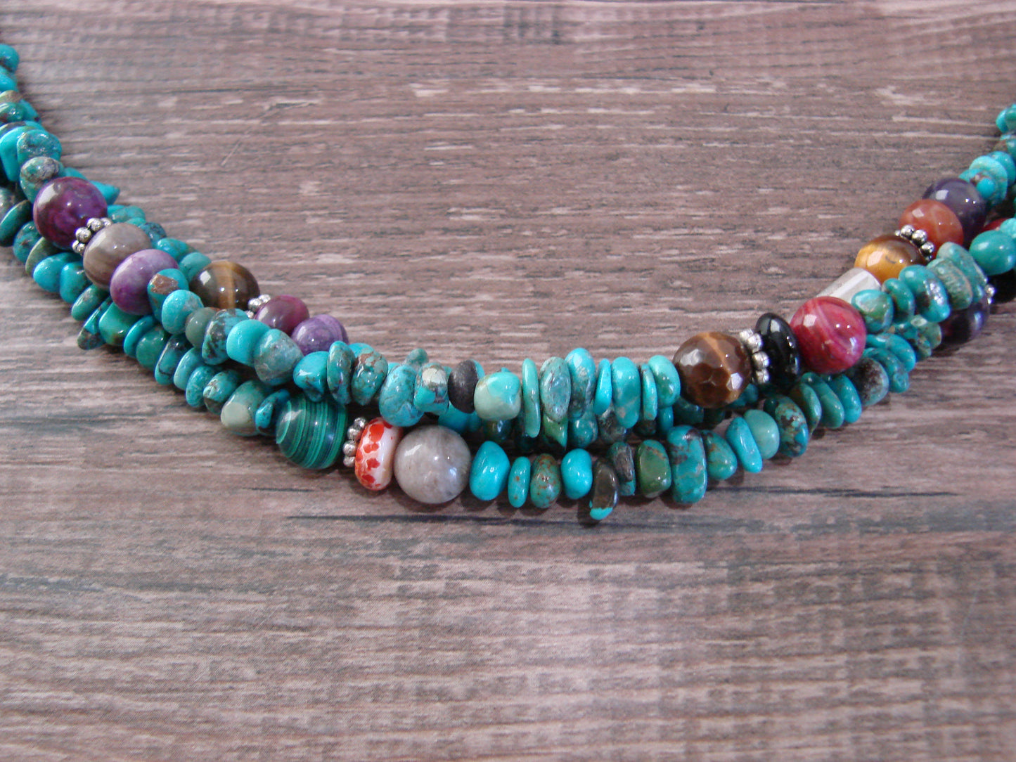 Native American Sterling Silver & Turquoise 30" Gemstone Necklace by Singer