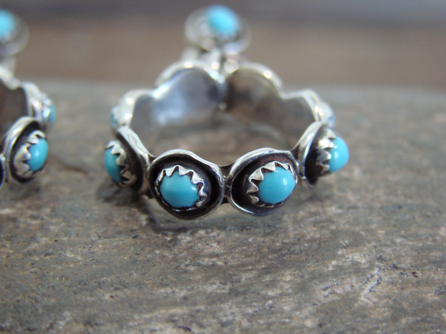 Native American Sterling Silver & Turquoise Post Dangle Earrings - Lonasee