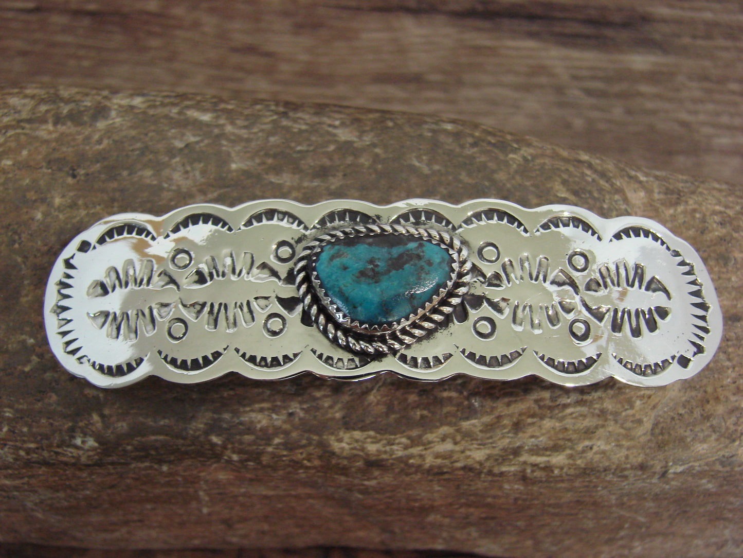 Native American Nickel Silver & Turquoise Hair Barrette by Cleveland