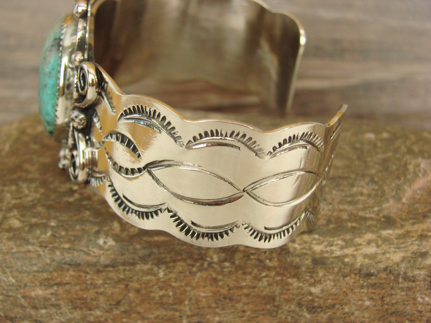 Native American Nickel Silver & Turquoise Bracelet by Cleveland