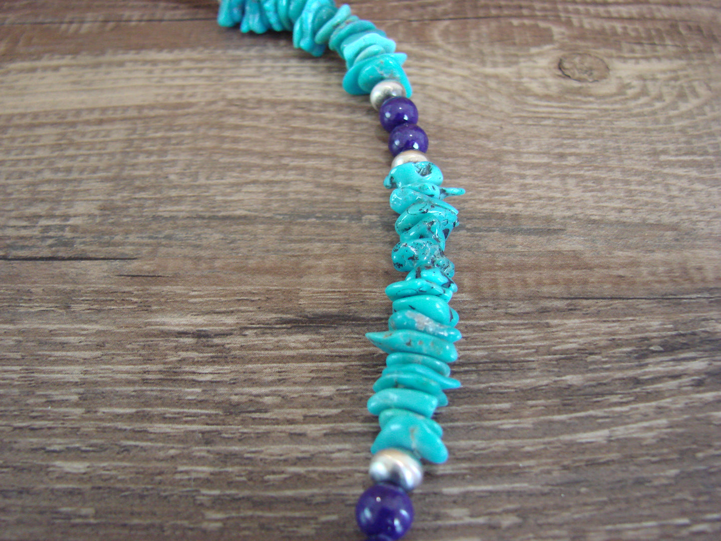 Navajo Sterling Silver Turquoise & Lapis Nugget Stone 20" Necklace by I. John