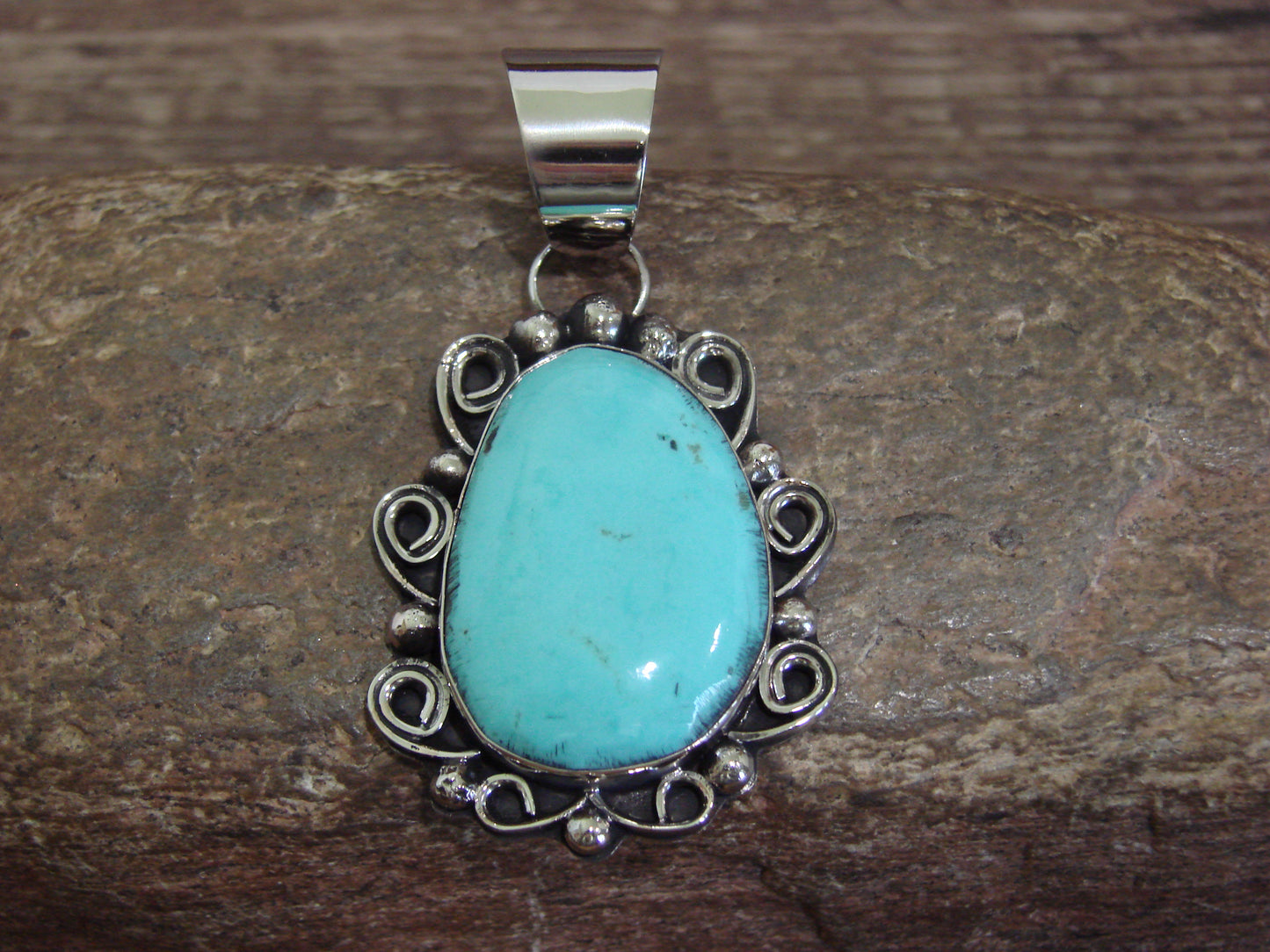 Native American Nickel Silver & Turquoise Pendant - Cleveland