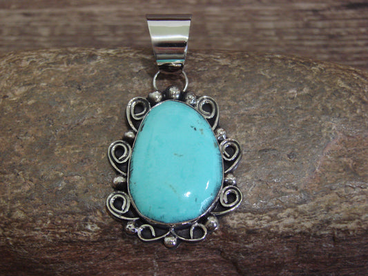 Native American Nickel Silver & Turquoise Pendant - Cleveland