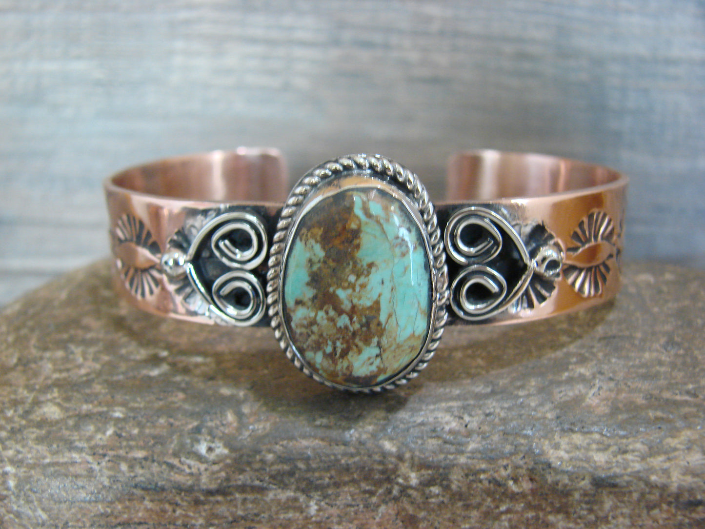 Native American Copper & Turquoise Bracelet by Cleveland