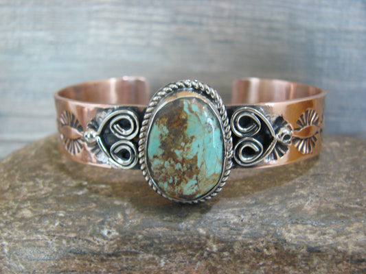 Native American Copper & Turquoise Bracelet by Cleveland