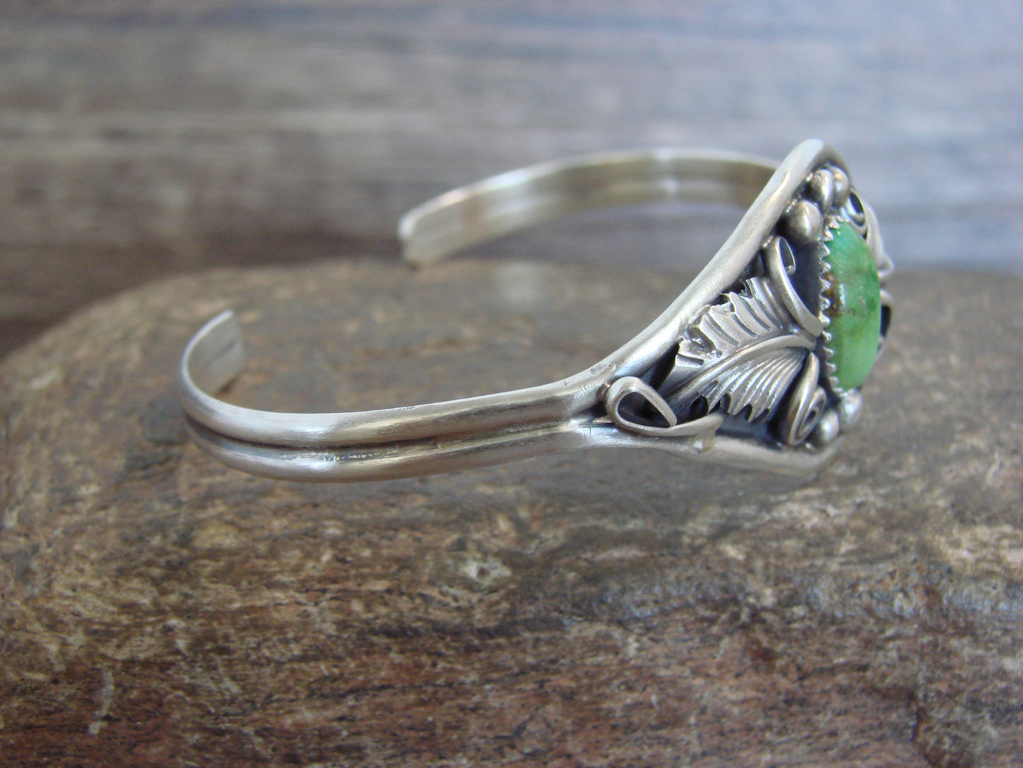 Native American Sterling Silver & Turquoise Feather Bracelet Signed Yazzie