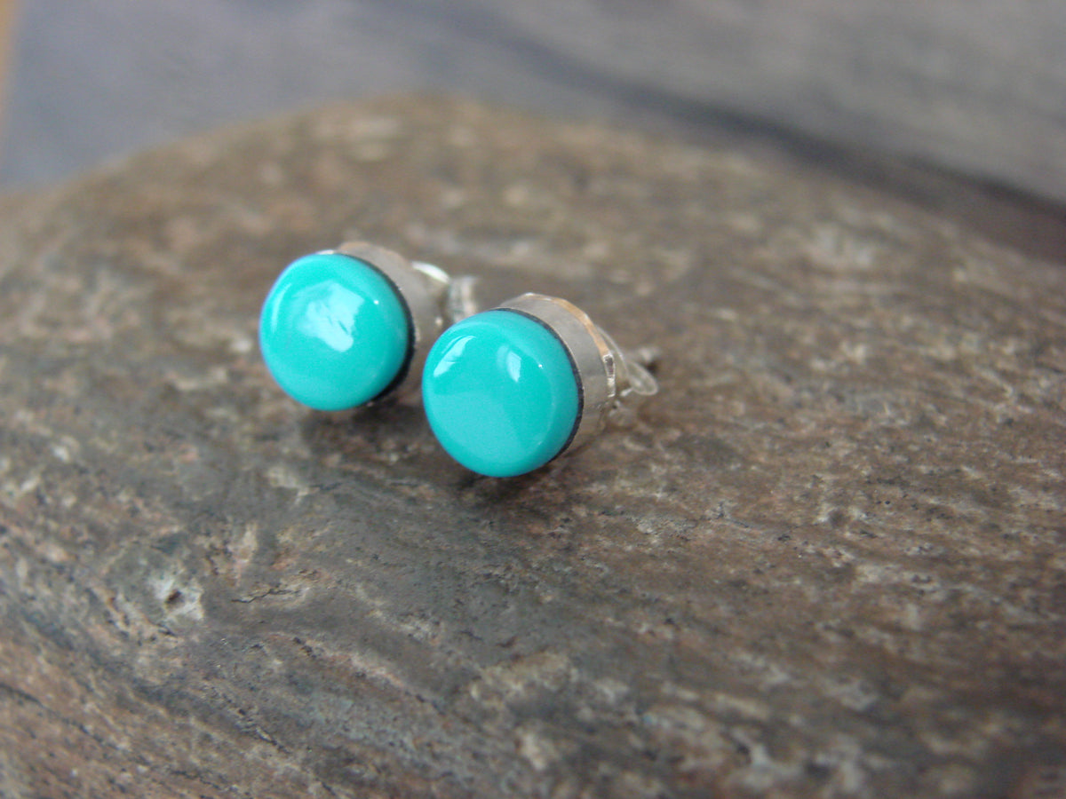 Native American 1/4" Round Turquoise Post Earrings - Siow