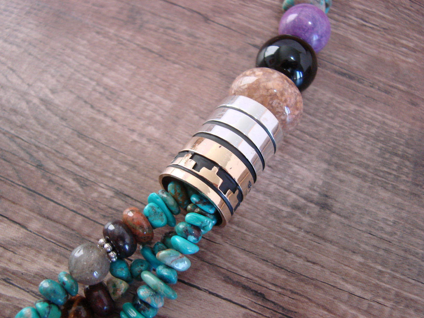 Native American Sterling Silver & Turquoise 30" Gemstone Necklace by Singer