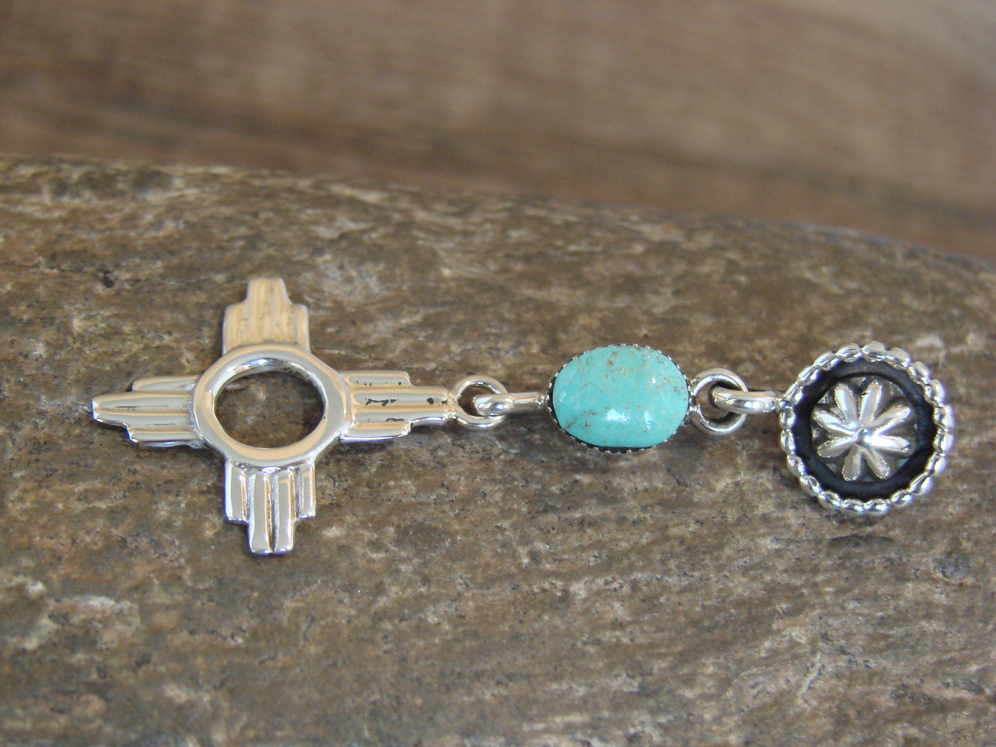 Native American Sterling Silver & Turquoise Zia Pendant by Lee