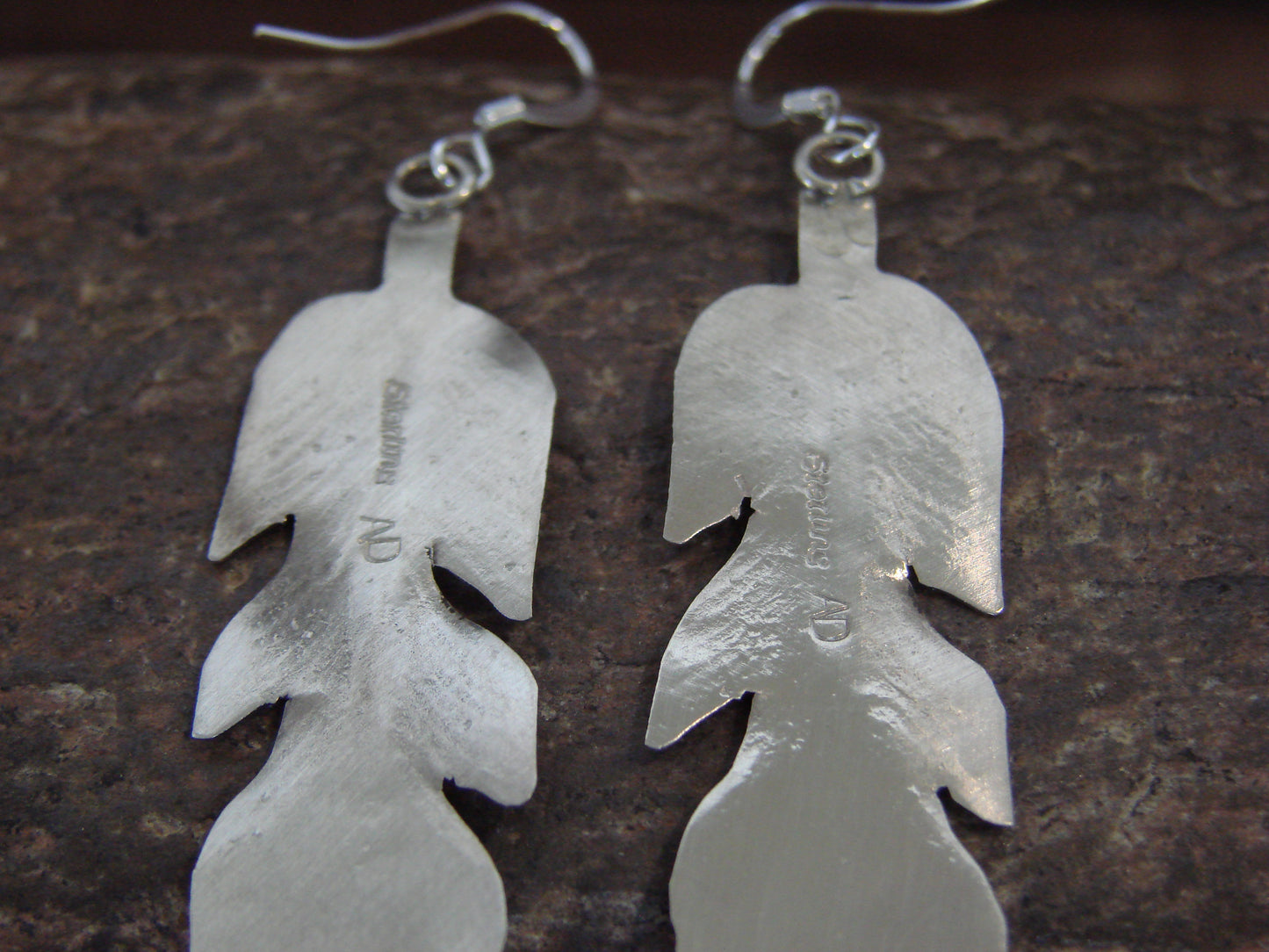 Native American Sterling Silver Feather Dangle Earrings by Davis