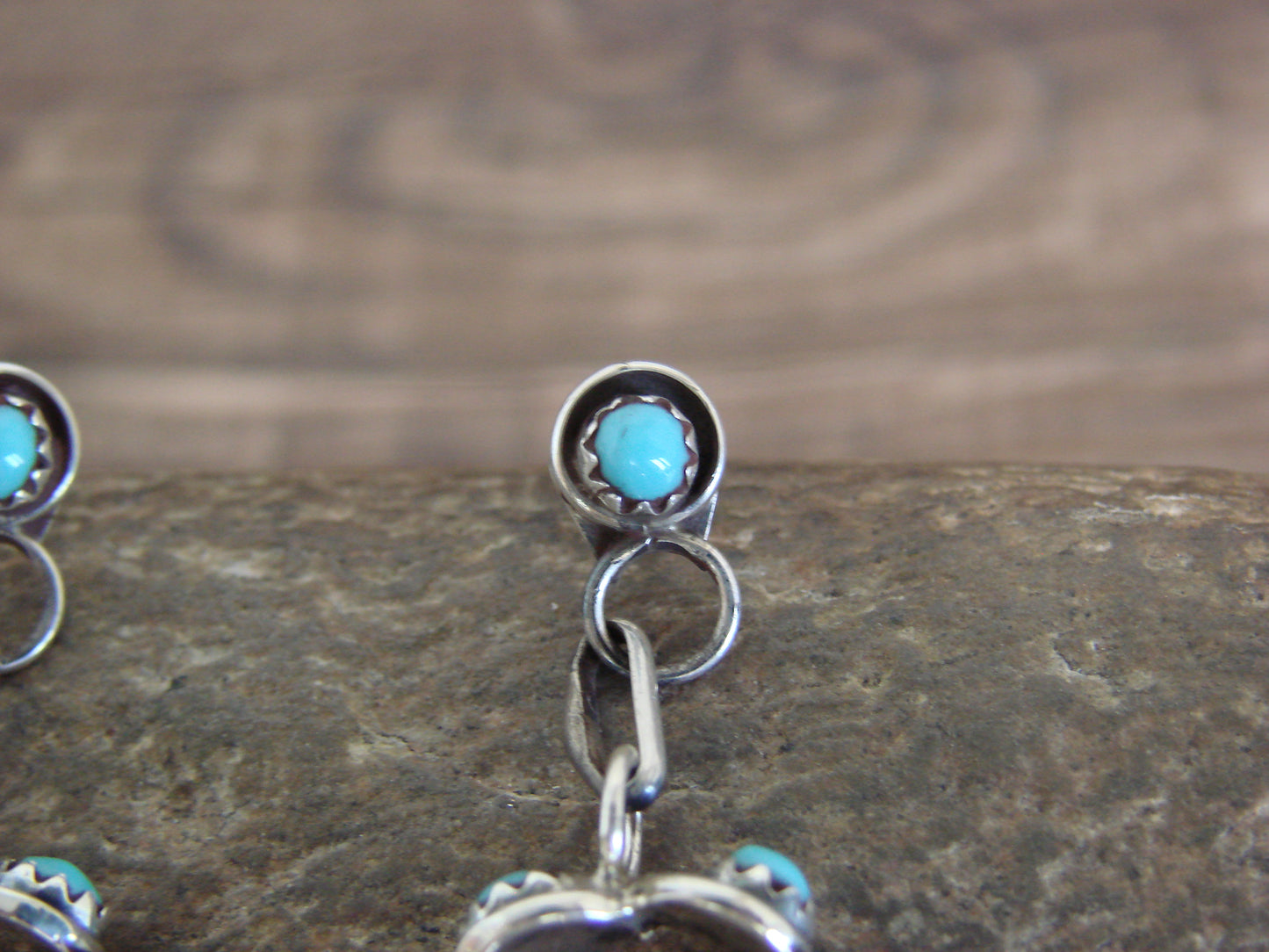 Native American Sterling Silver & Turquoise Post Dangle Earrings - Lonasee