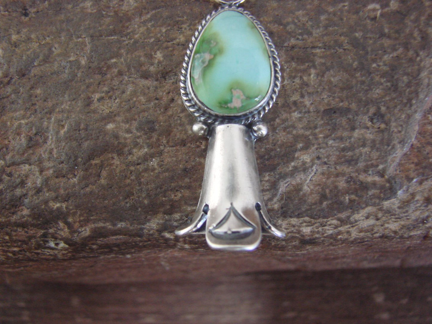 Native American Sterling Silver & Turquoise Squash Blossom Pendant by Betone