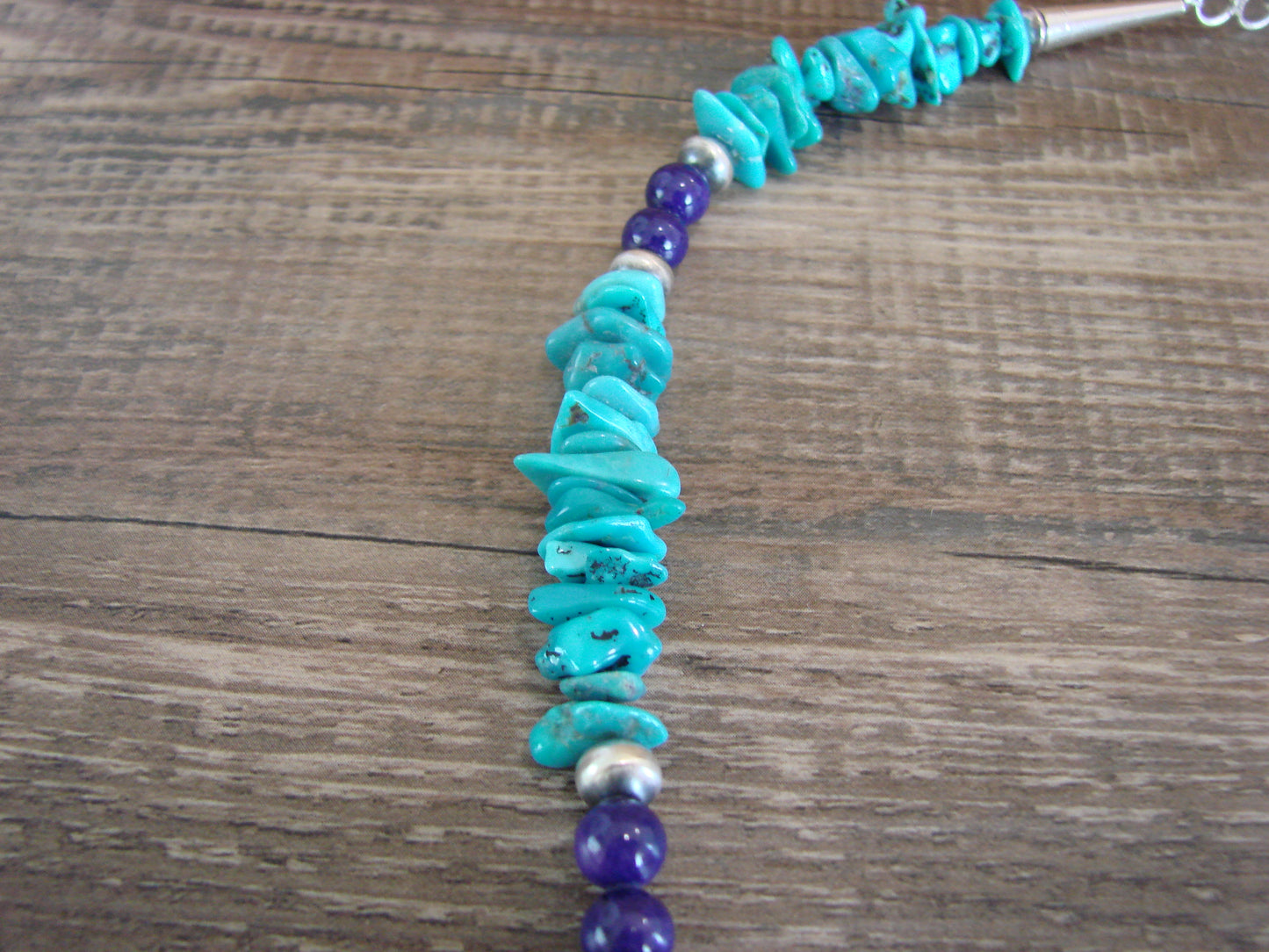 Navajo Sterling Silver Turquoise & Lapis Nugget Stone 20" Necklace by I. John