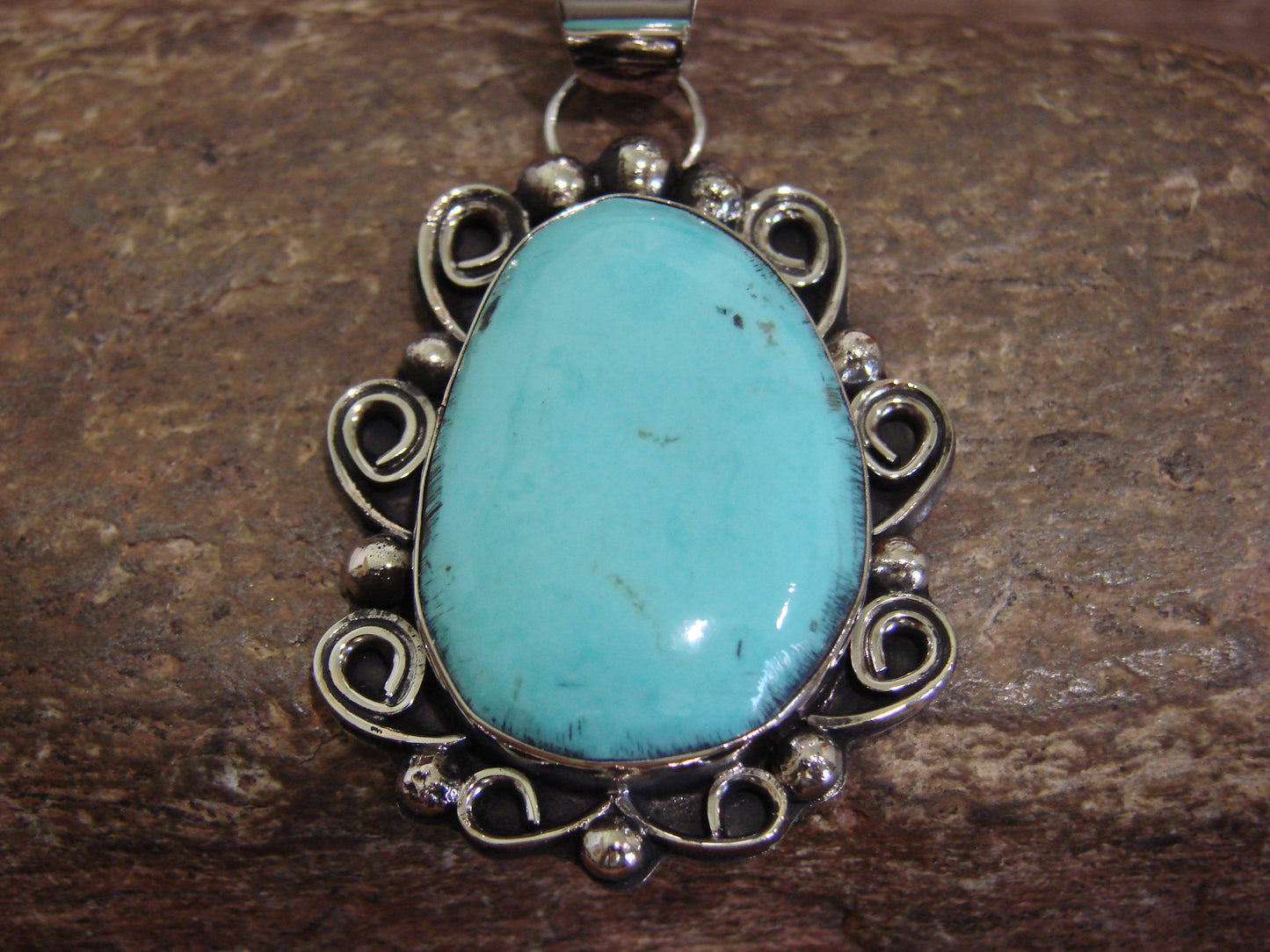 Native American Nickel Silver & Turquoise Pendant - Cleveland