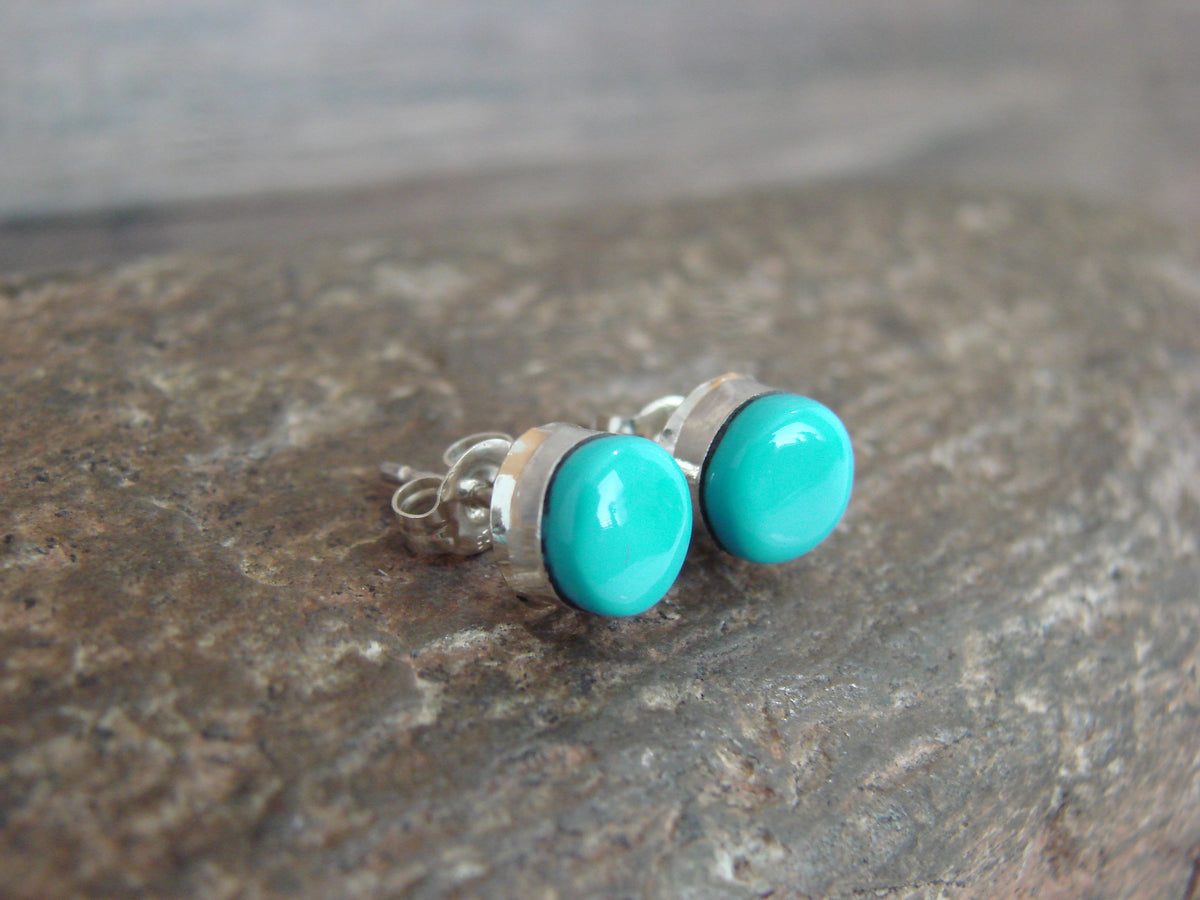 Native American 1/4" Round Turquoise Post Earrings - Siow