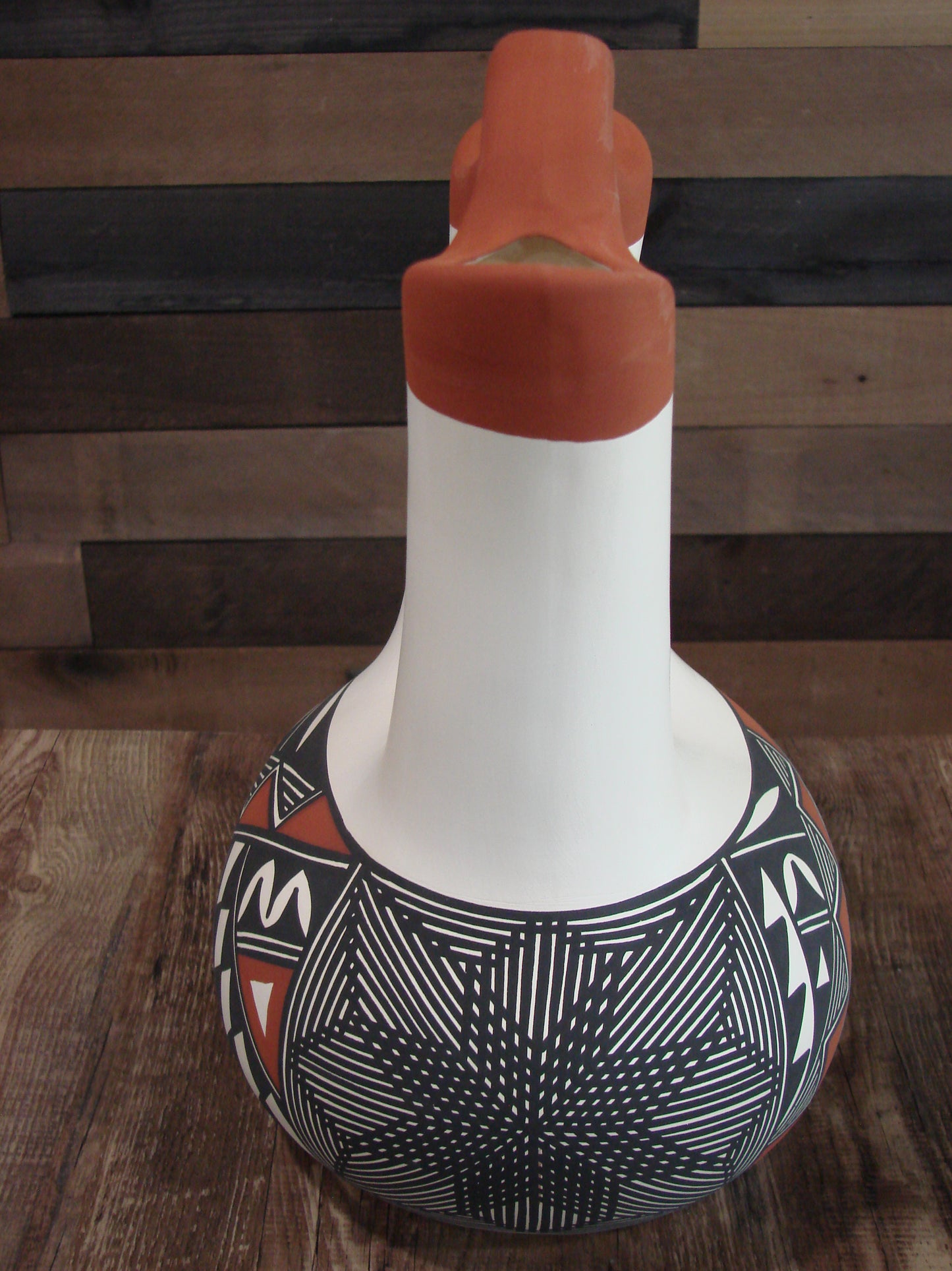Native American Acoma Pueblo Fine Line Hand Painted Wedding Vase by Victorino
