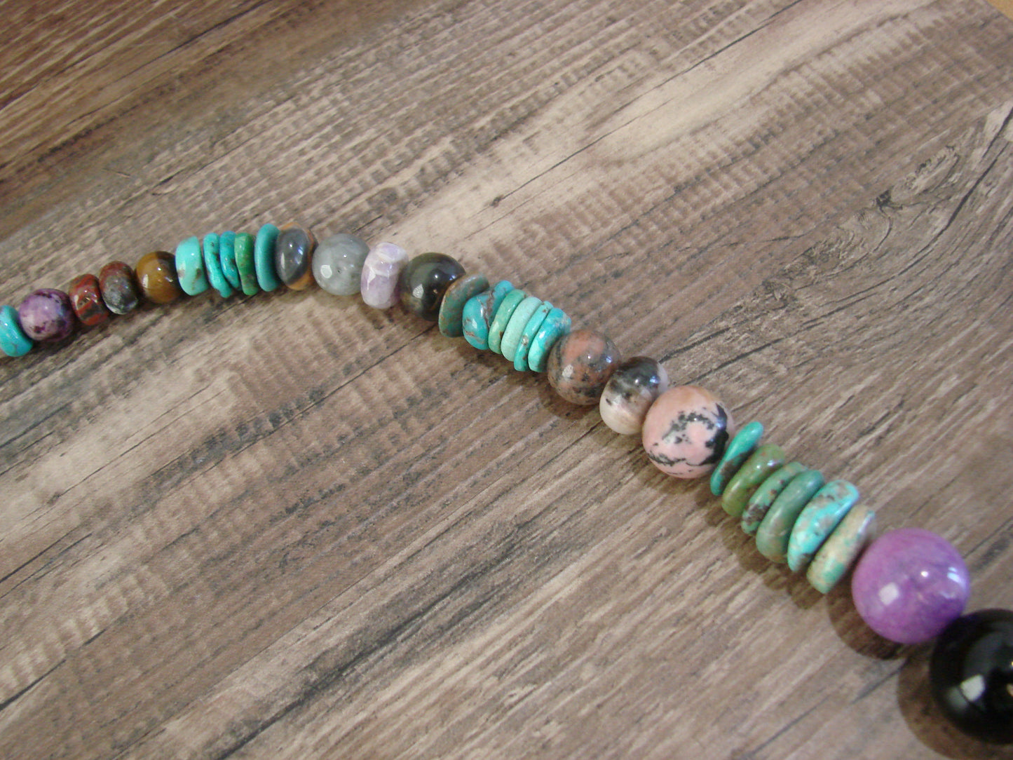 Native American Sterling Silver & Turquoise 30" Gemstone Necklace by Singer