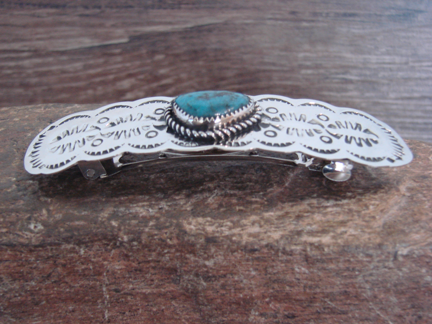 Native American Nickel Silver & Turquoise Hair Barrette by Cleveland