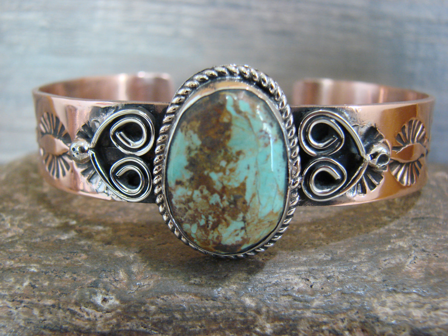 Native American Copper & Turquoise Bracelet by Cleveland