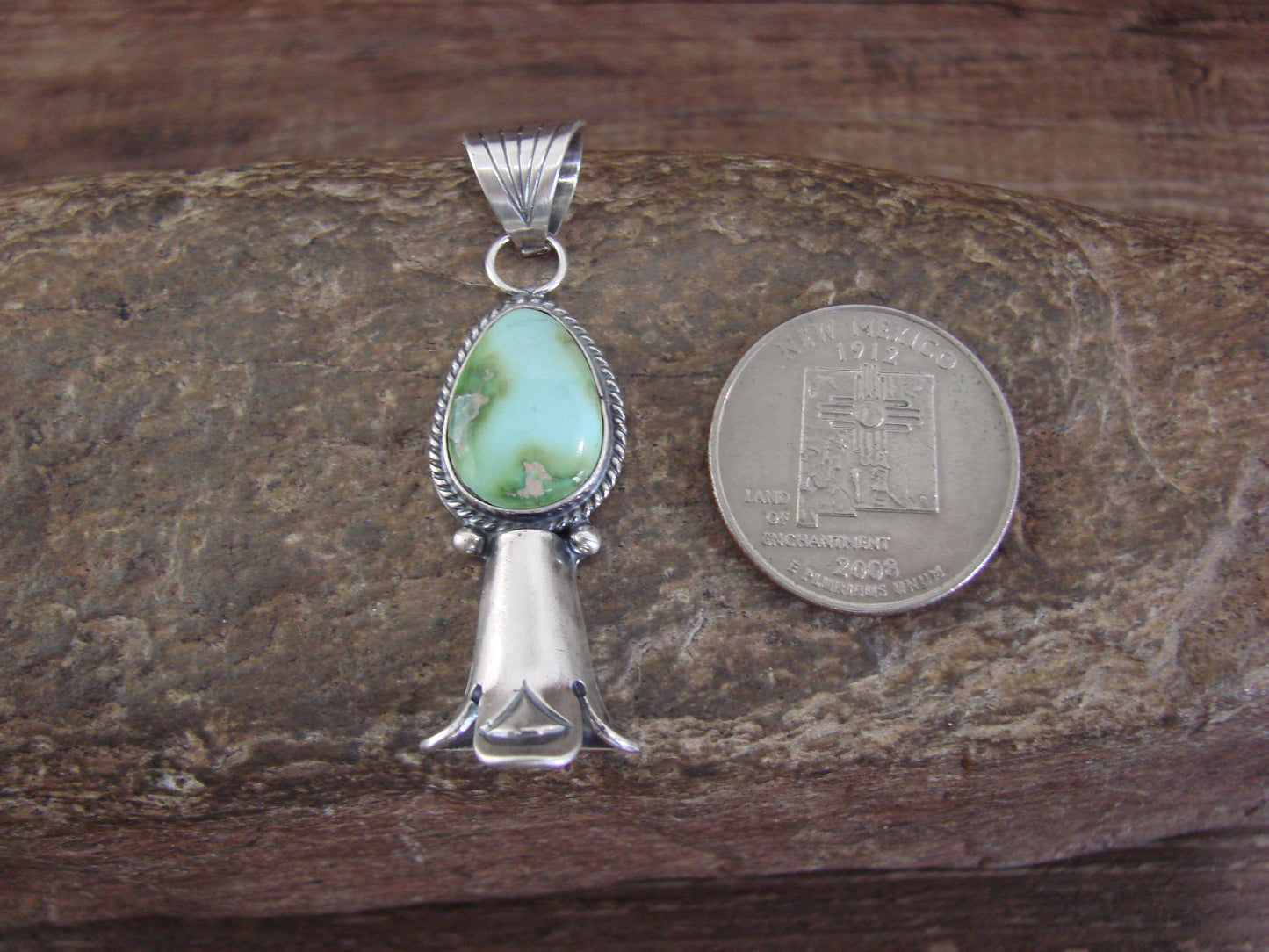 Native American Sterling Silver & Turquoise Squash Blossom Pendant by Betone
