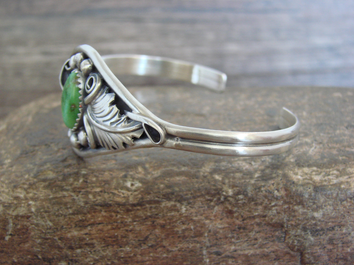 Native American Sterling Silver & Turquoise Feather Bracelet Signed Yazzie