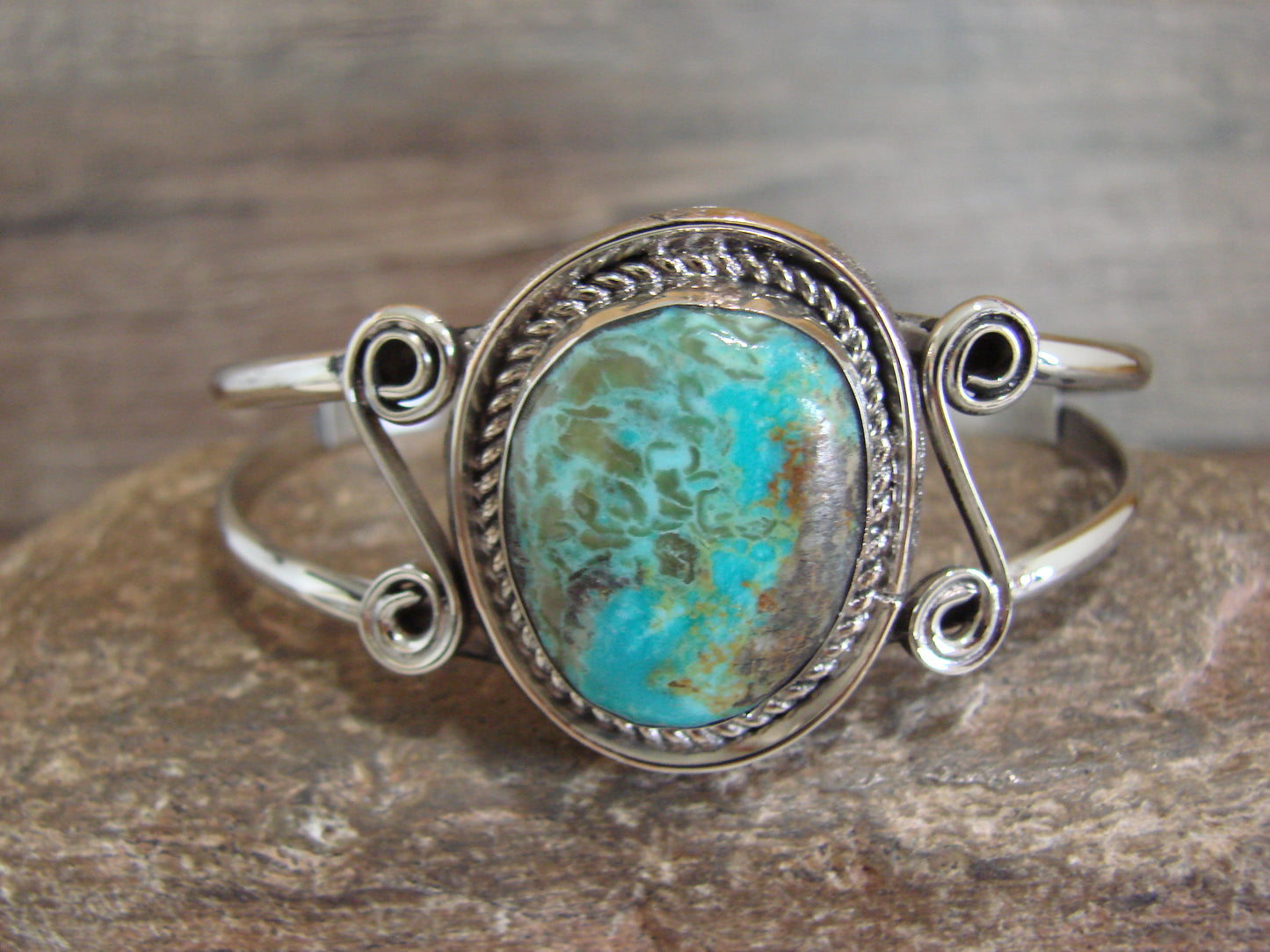 Native American Nickel Silver & Turquoise Bracelet by Cleveland