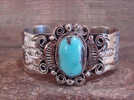 Native American Nickel Silver & Turquoise Bracelet by Cleveland