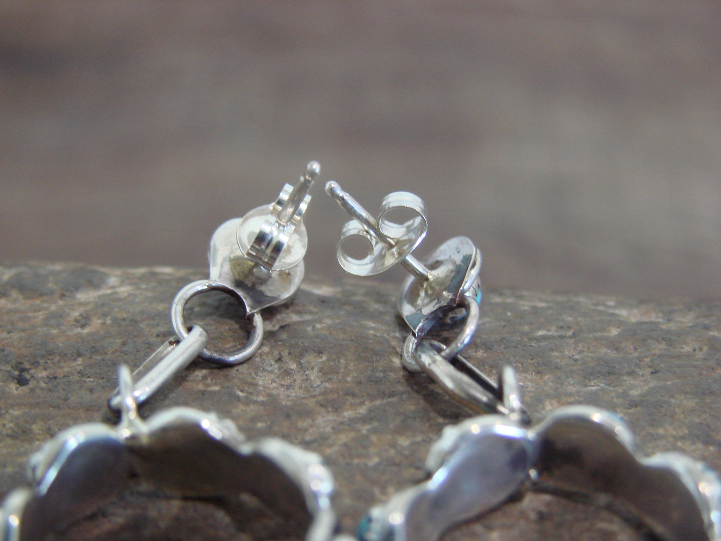 Native American Sterling Silver & Turquoise Post Dangle Earrings - Lonasee