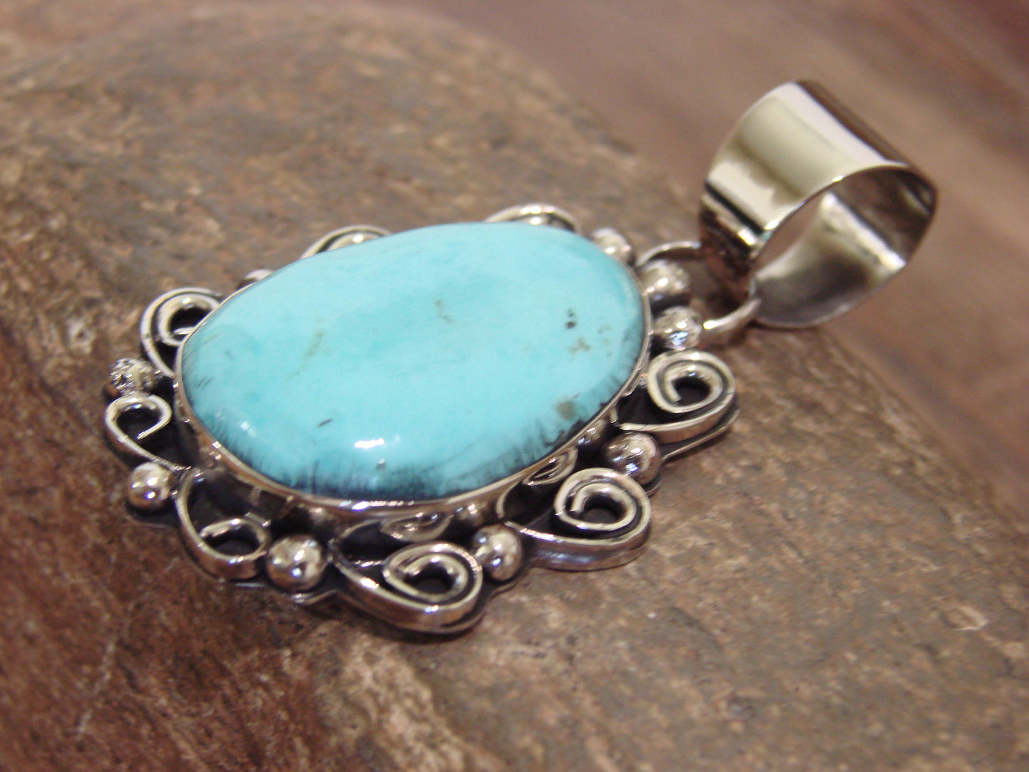 Native American Nickel Silver & Turquoise Pendant - Cleveland