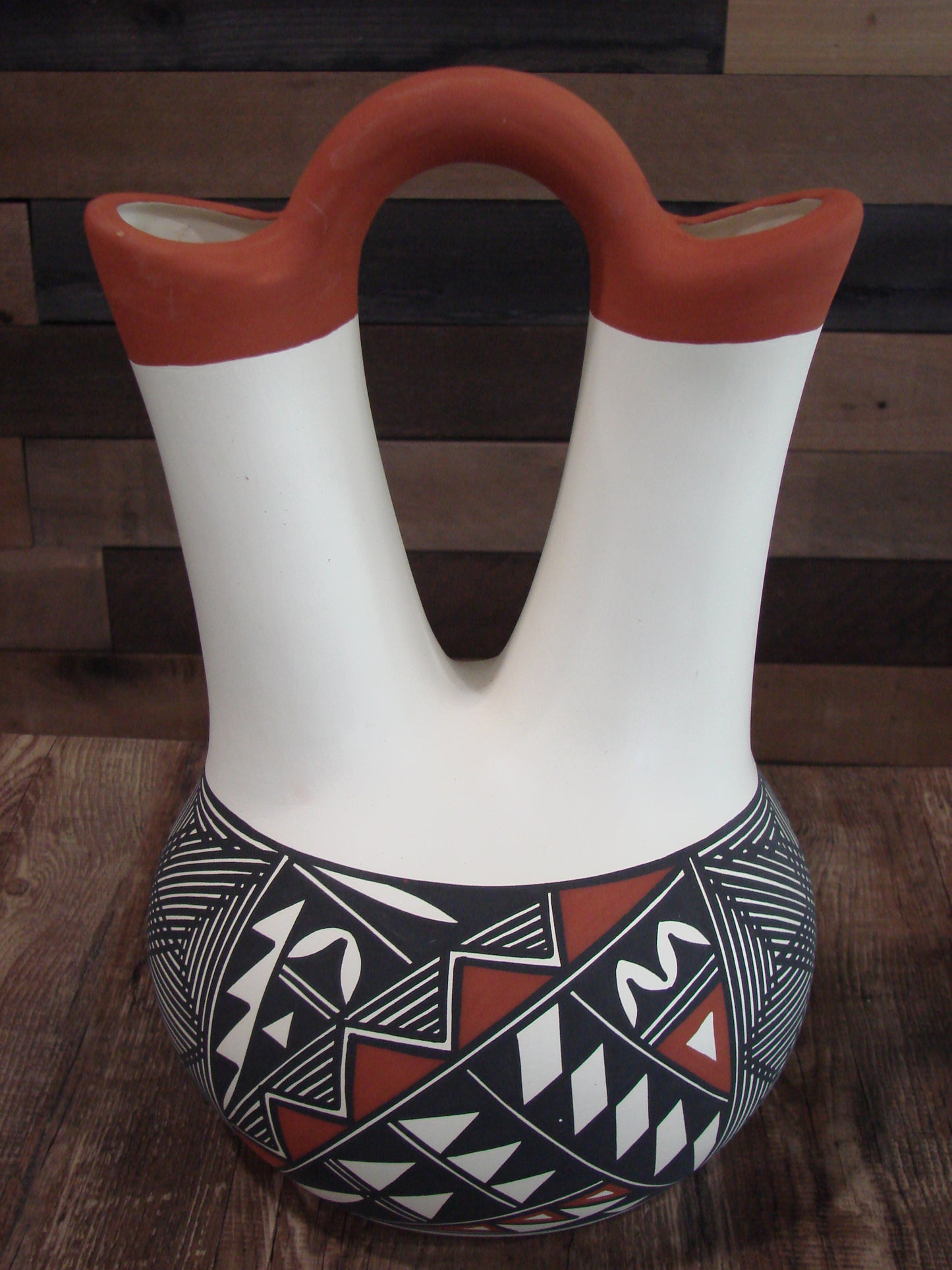 Native American Acoma Pueblo Fine Line Hand Painted Wedding Vase by Victorino