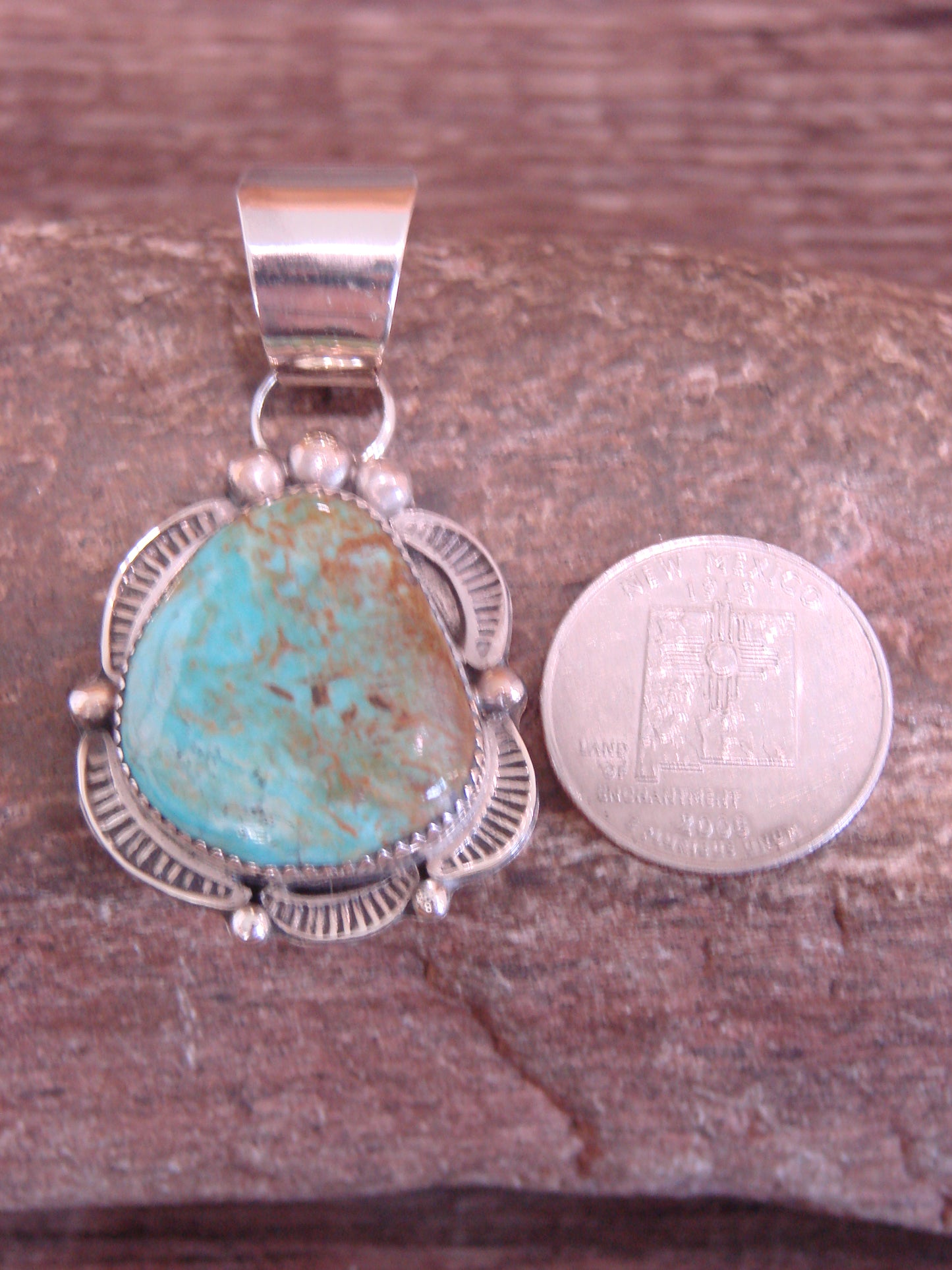 Native American Sterling Silver & Turquoise Pendant - Cleveland