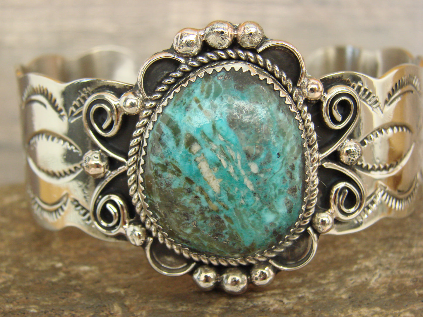 Native American Nickel Silver & Turquoise Bracelet by Cleveland