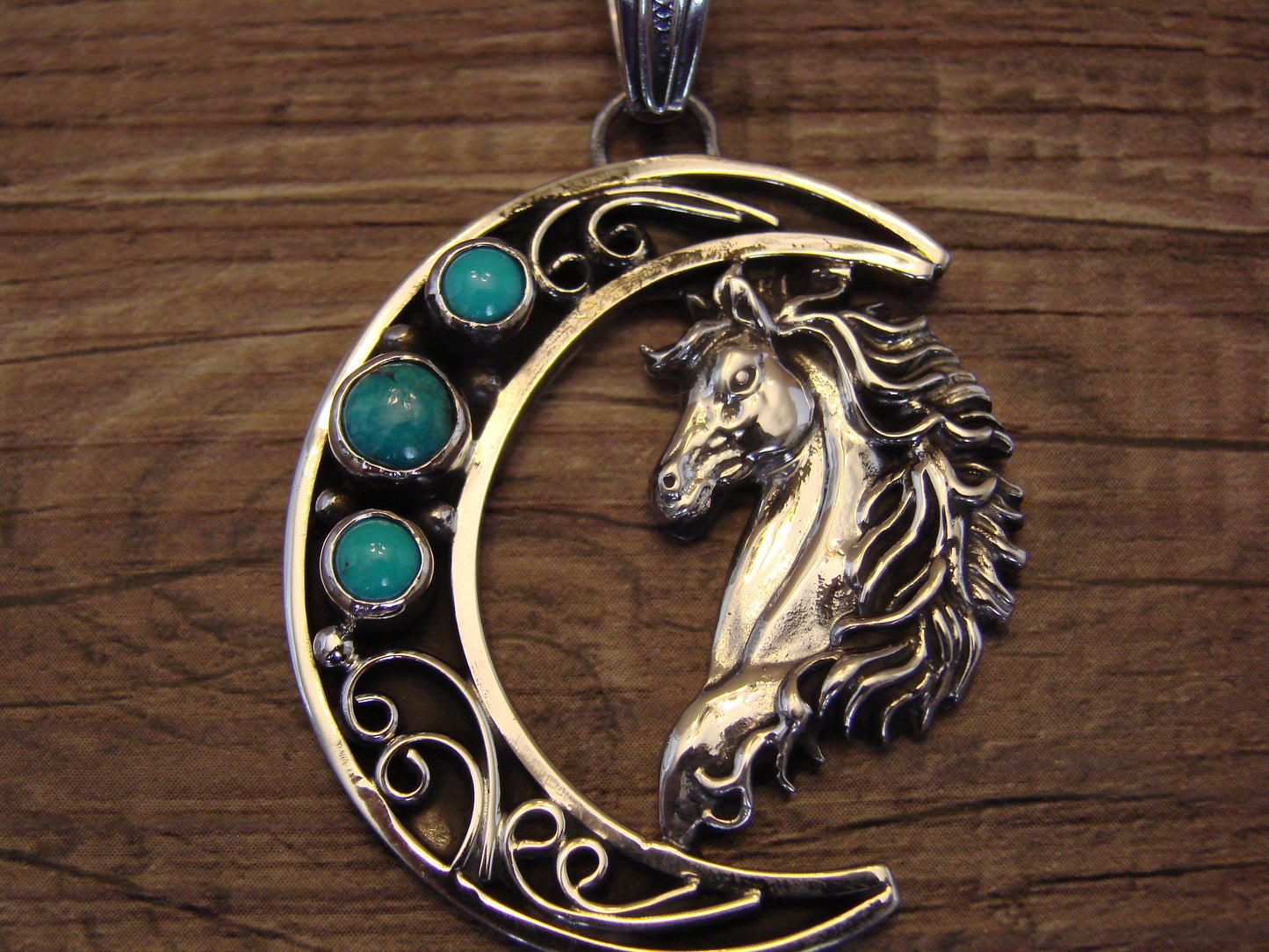 Native American Sterling Silver Turquoise Horse & Moon Pendant - Lewis