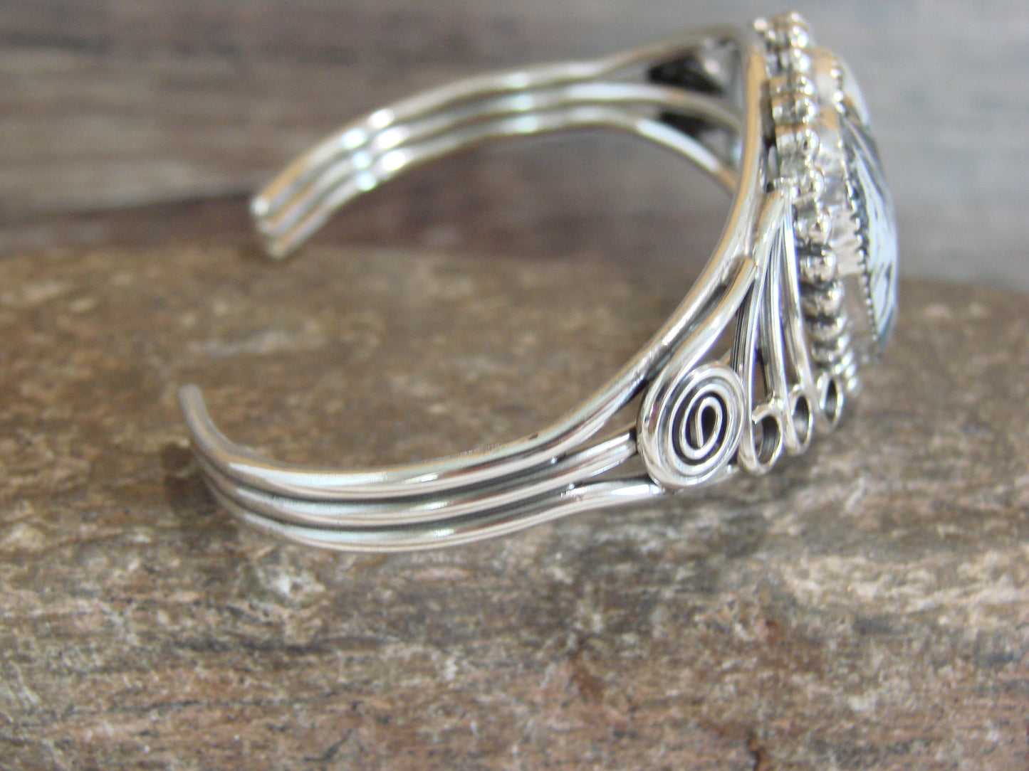 Native American Sterling Silver White Buffalo Turquoise Heart Bracelet by Garcia