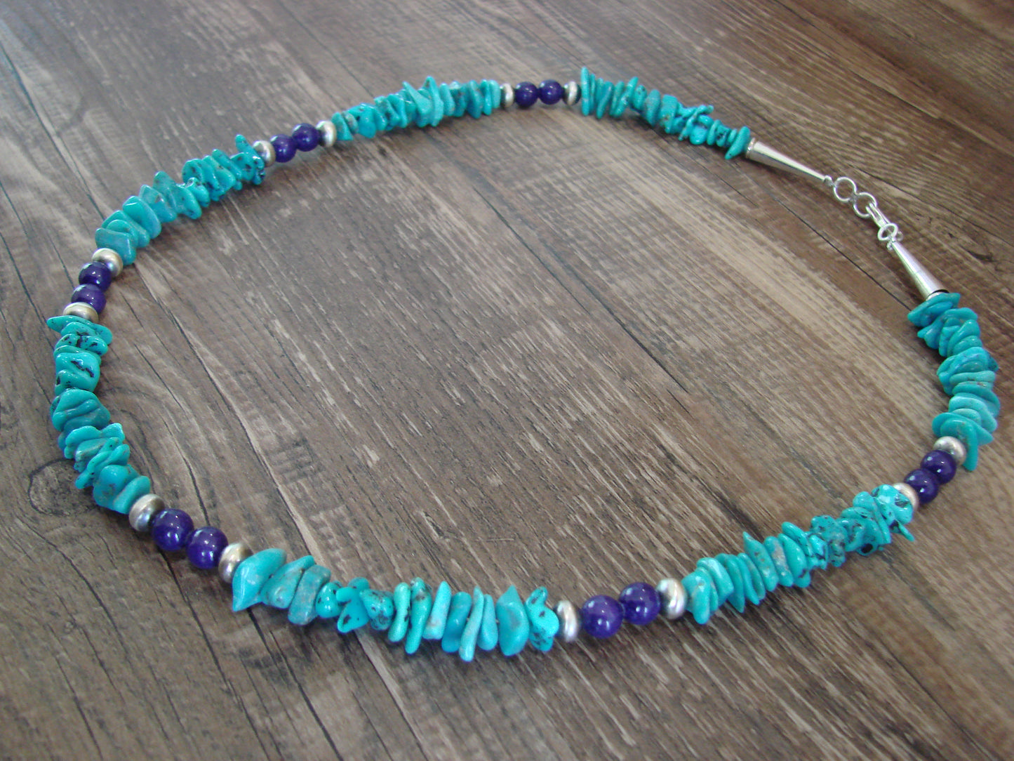 Navajo Sterling Silver Turquoise & Lapis Nugget Stone 20" Necklace by I. John