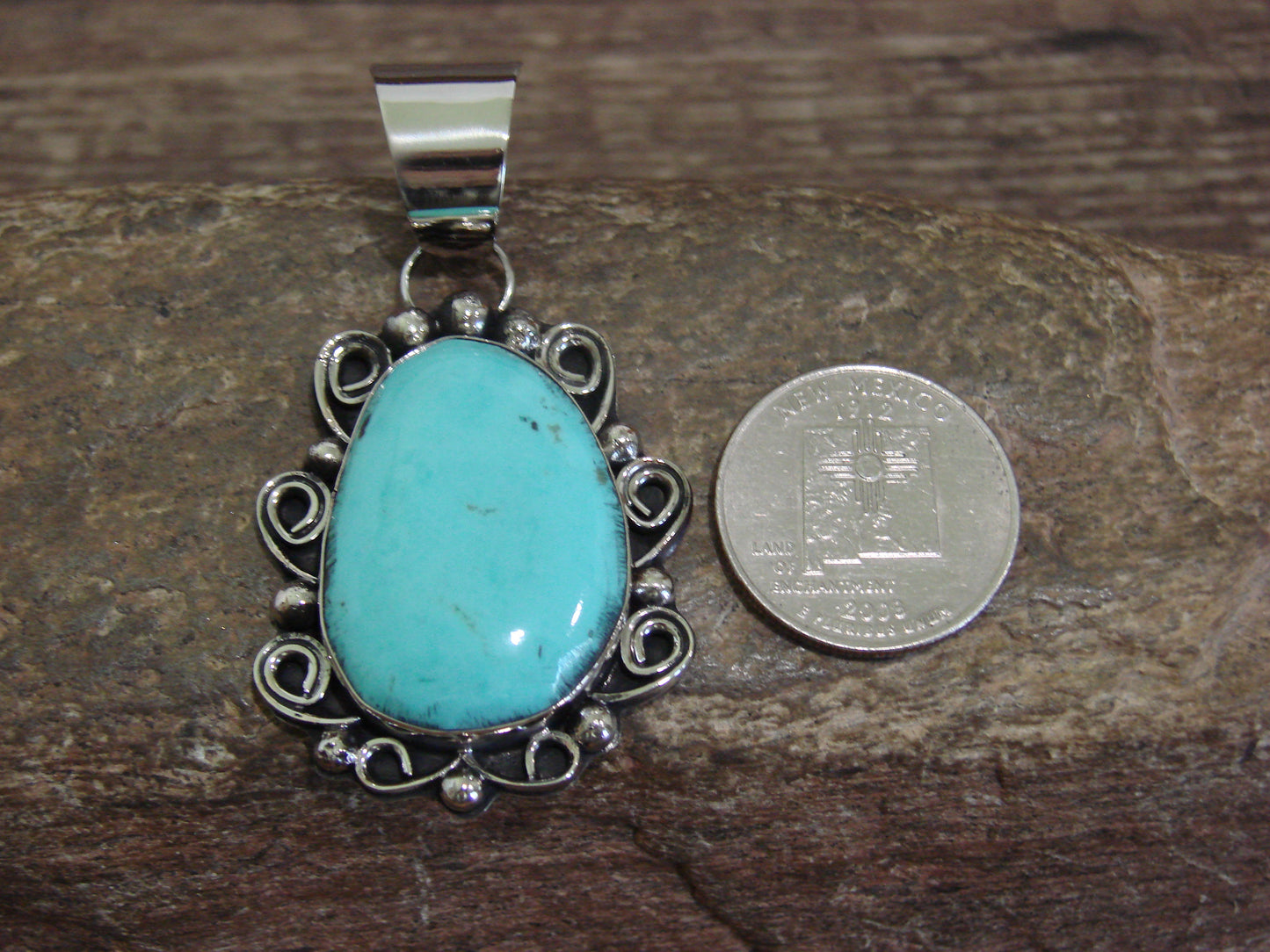 Native American Nickel Silver & Turquoise Pendant - Cleveland