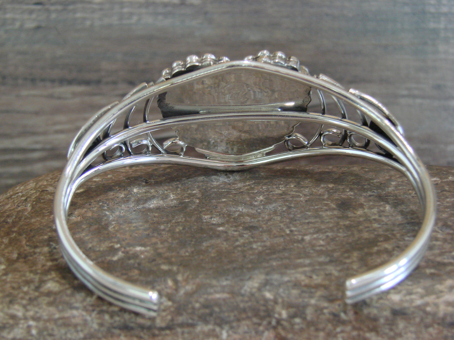 Native American Sterling Silver White Buffalo Turquoise Heart Bracelet by Garcia