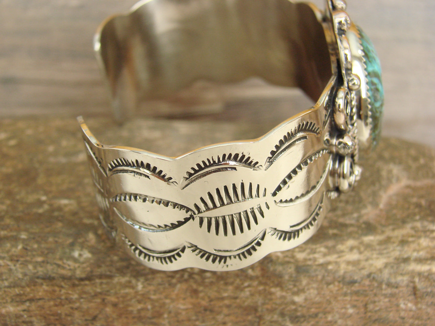 Native American Nickel Silver & Turquoise Bracelet by Cleveland
