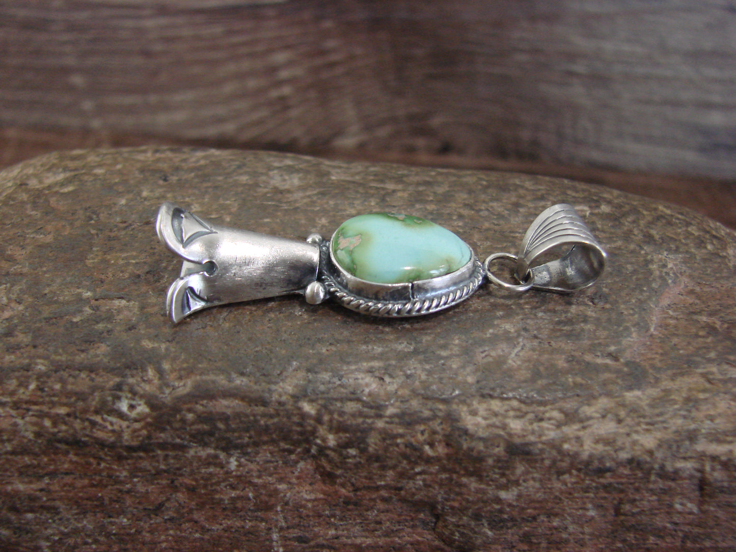 Native American Sterling Silver & Turquoise Squash Blossom Pendant by Betone