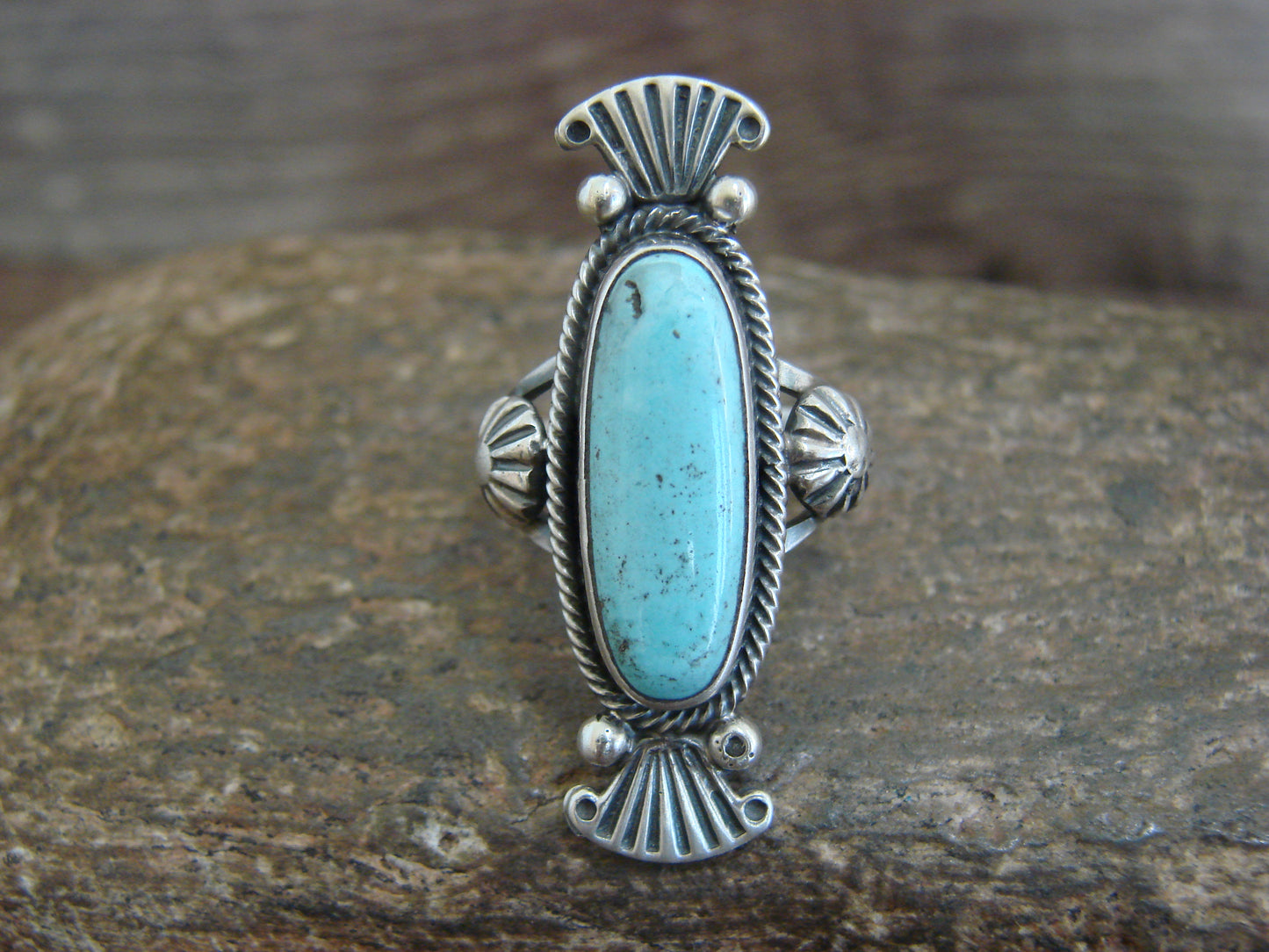 Native American Sterling Silver & Turquoise Ring by Benally - Size 5.5