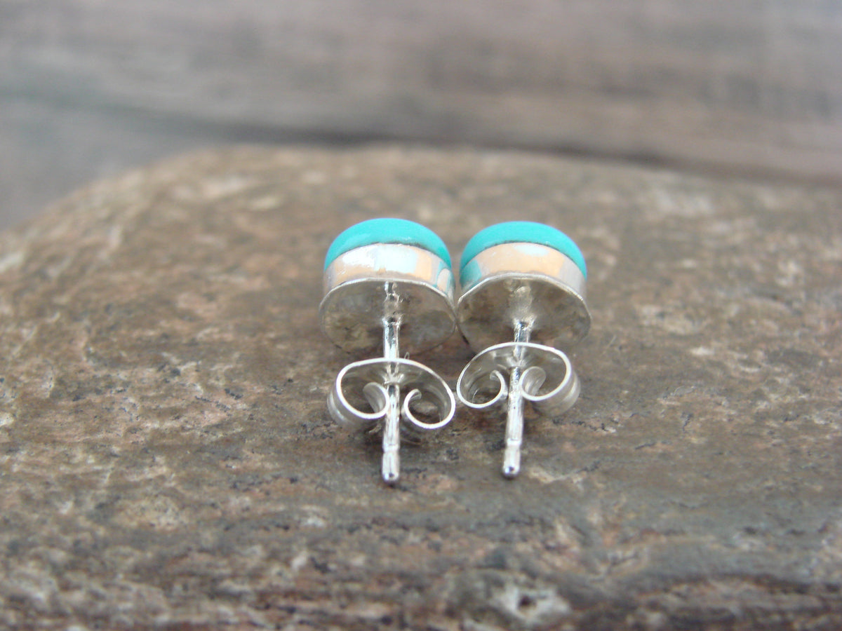 Native American 1/4" Round Turquoise Post Earrings - Siow