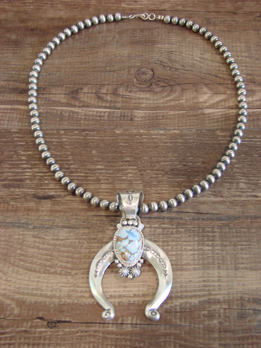 Native American Sterling Silver & Turquoise Naja Navajo Pearl Necklace - Yellowhair