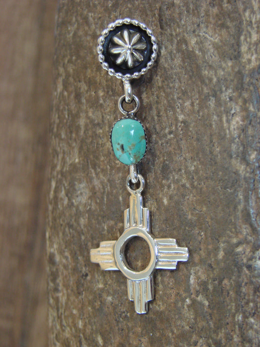 Native American Sterling Silver & Turquoise Zia Pendant by Lee