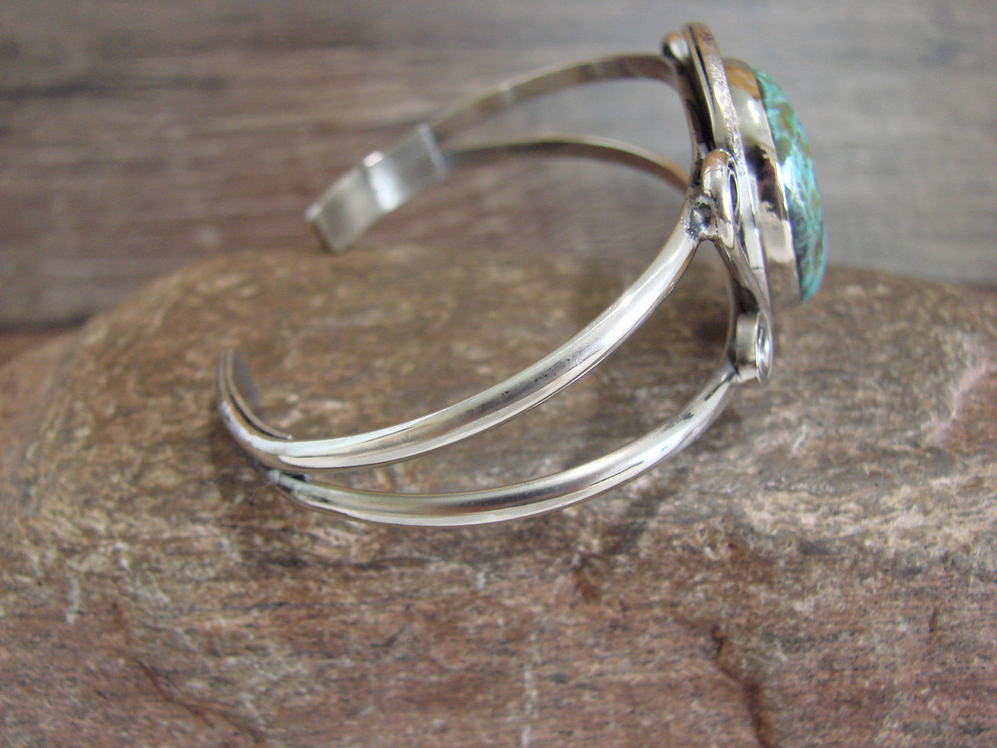 Native American Nickel Silver & Turquoise Bracelet by Cleveland