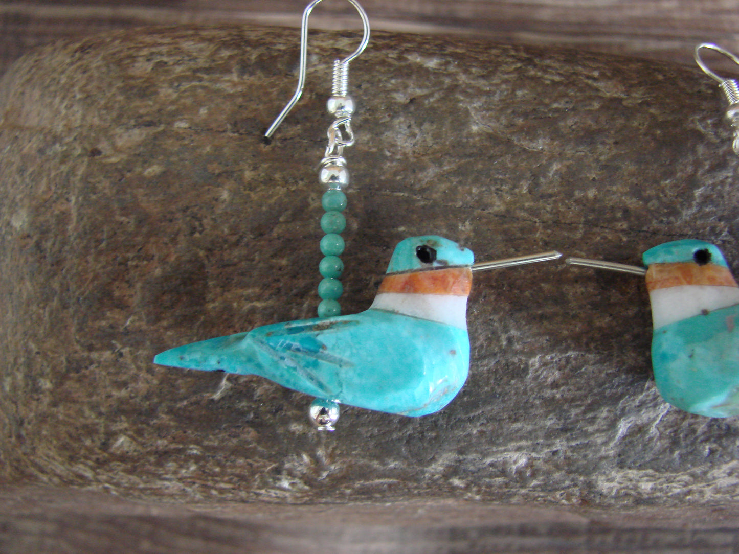 Hand Carved Turquoise Hummingbird Fetish Earrings by Matt Mitchell