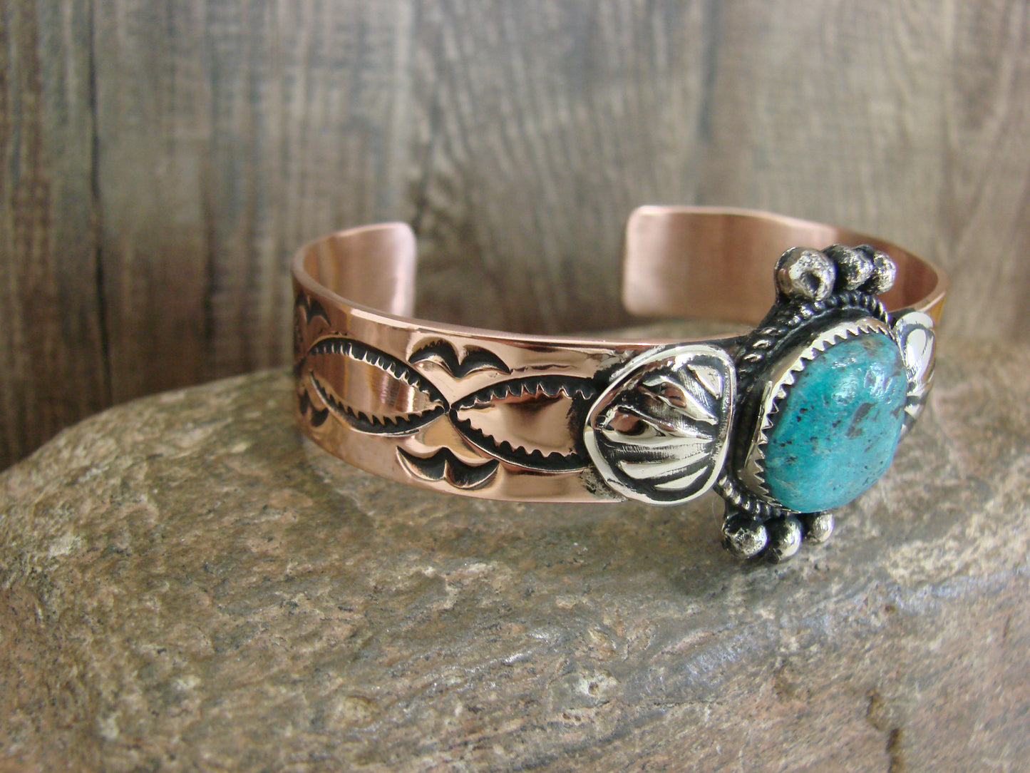 Native American Copper & Turquoise Bracelet by Cleveland