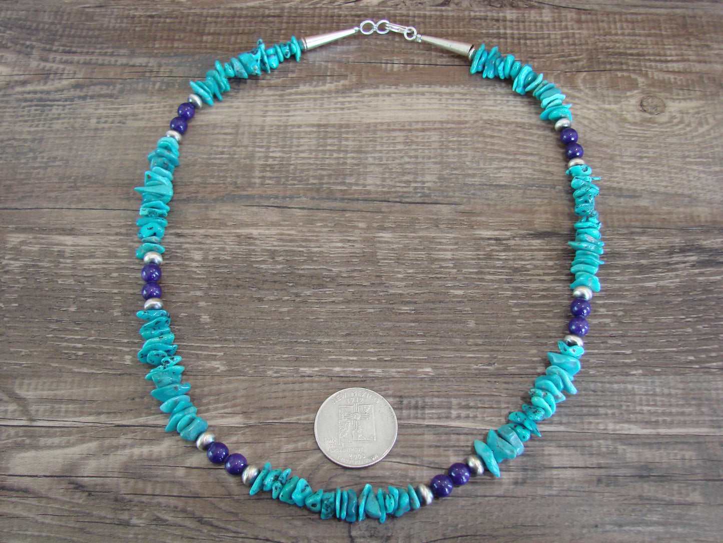 Navajo Sterling Silver Turquoise & Lapis Nugget Stone 20" Necklace by I. John
