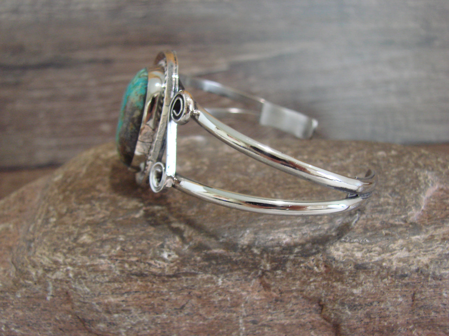 Native American Nickel Silver & Turquoise Bracelet by Cleveland