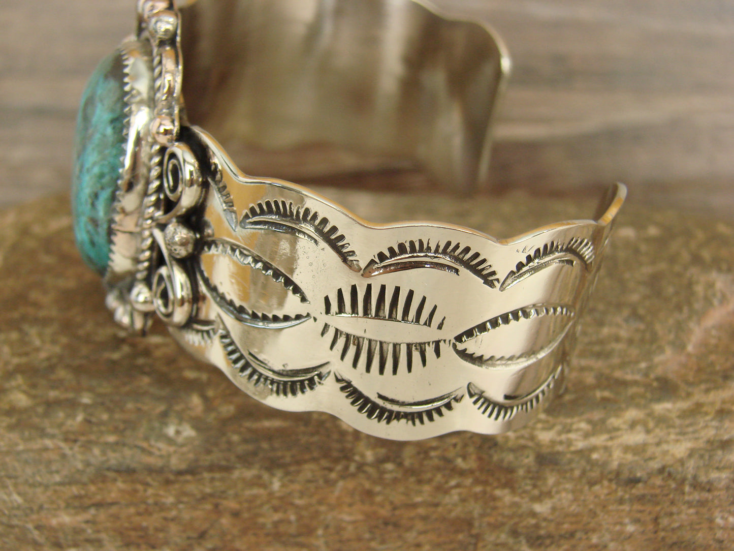 Native American Nickel Silver & Turquoise Bracelet by Cleveland